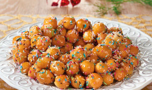 Pignolata Calabrese Dolce Tradizionale con Vasetto di Miele e perline colarate